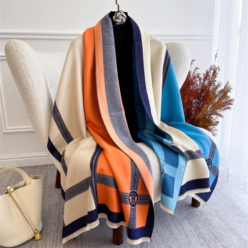 Luxury Horse Winter Scarf for Women Warm Pashmina Shawls Thick Cashmere Blanket Chunky Stoles Lady Elegant Poncho Bufanda