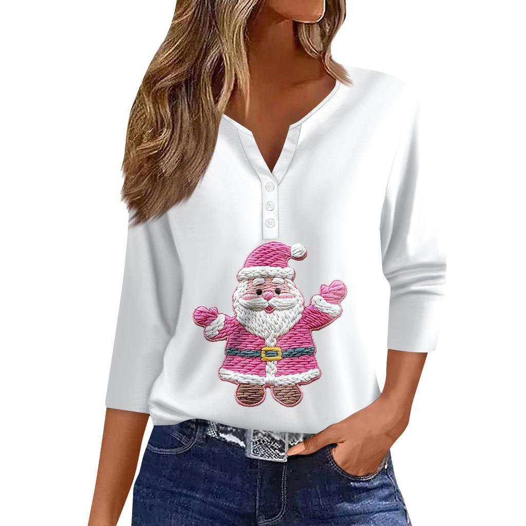 Γυναικείο μπλουζάκι μπλουζάκι με τύπωμα κουμπιού μανίκι 3/4 Καθημερινή μόδα για Σαββατοκύριακο Basic V-λαιμόκοψη κανονικό μπλουζάκι