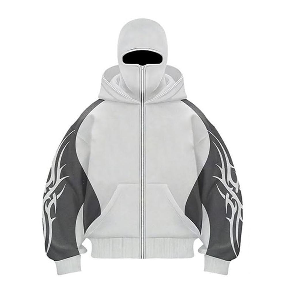 Men's Double Hood Colorblock Loose Trendy Hood Cardigan Zipper Hoodie