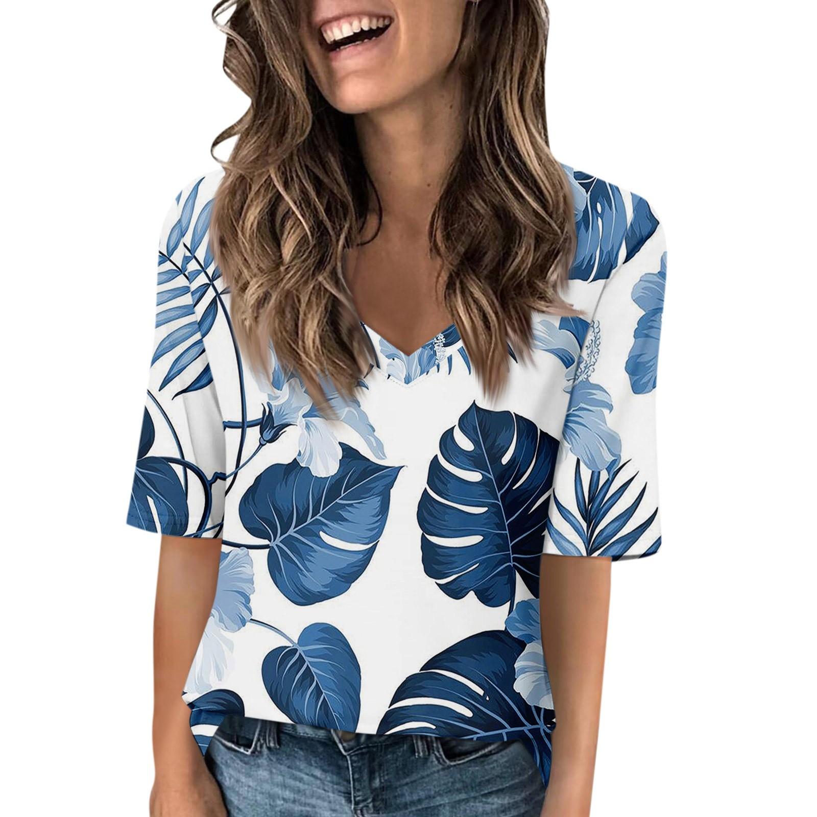 

Женские футболки с V-образным вырезом, топы с половиной рукавов, повседневные летние футболки с принтом, футболка, блузка XXXL