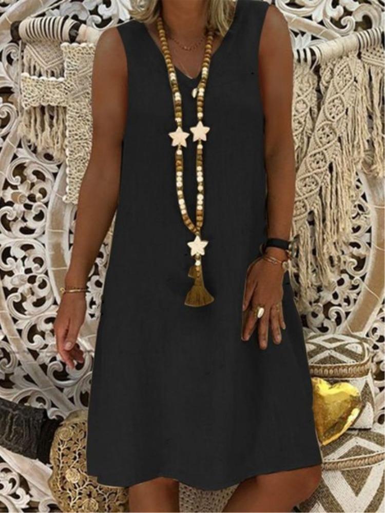 Women Summer Solid Color Sleeveless V Neck Dress Vest S чёрный