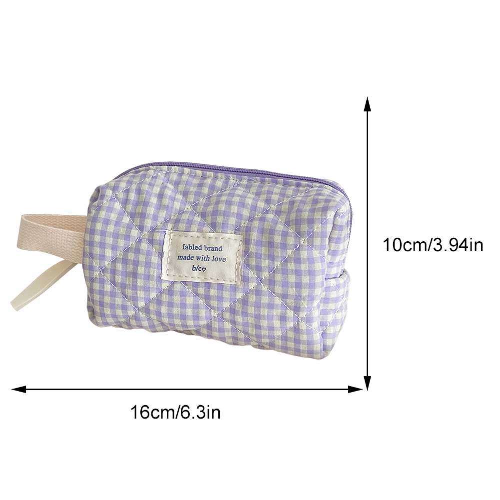 

Women Sweet Grid Makeup Bag Large Capacity Cotton Brushes Storage Box Soft Fabric Cosmetic Clutch Cute Travel Toiletry Handbag