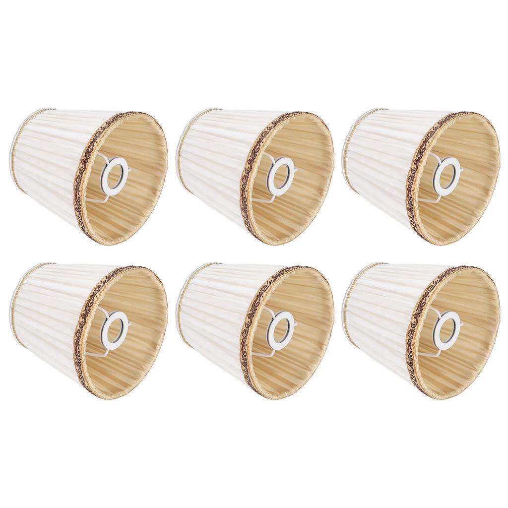 6Pcs Fabric Mesh Lamp Shade Clip On Lampshade Beige Golden Edge Style for E14 Chandelier Ceiling