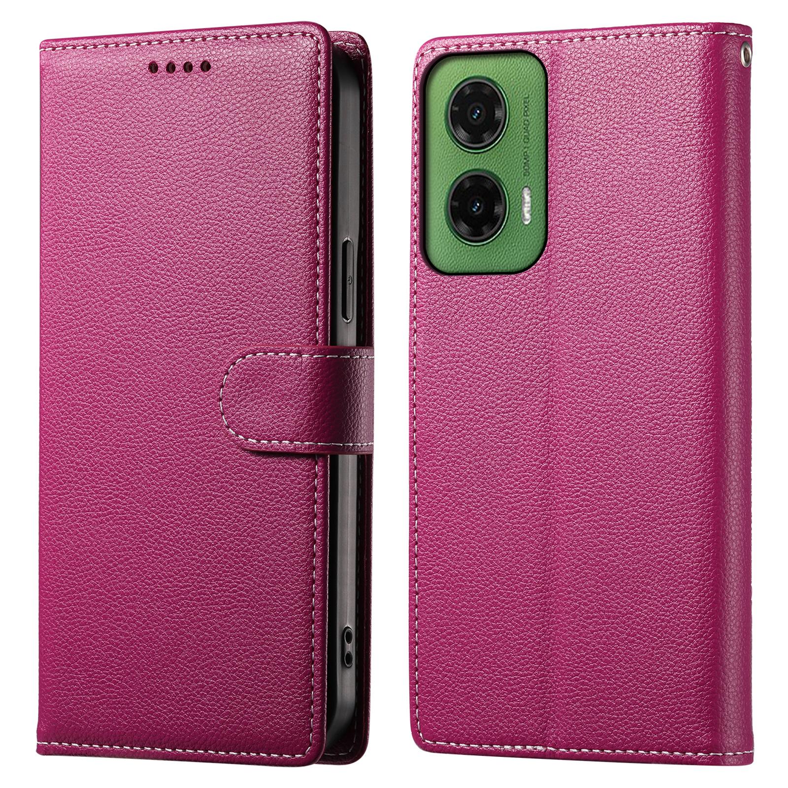 

DF-012 For Motorola Moto G35 5G Case Litchi Texture Leather Magnetic Clasp Wallet Stand Phone Cover Rose
