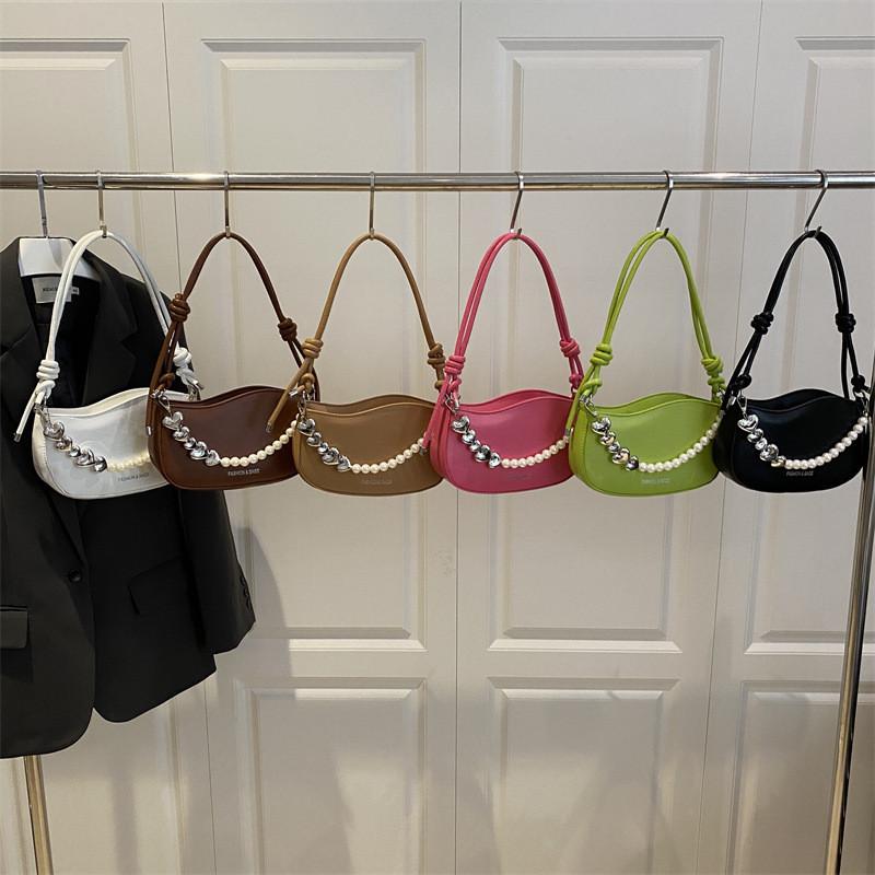 Street Style Pu Shoulder Bag With Pearl Chain For Daily Fashion
