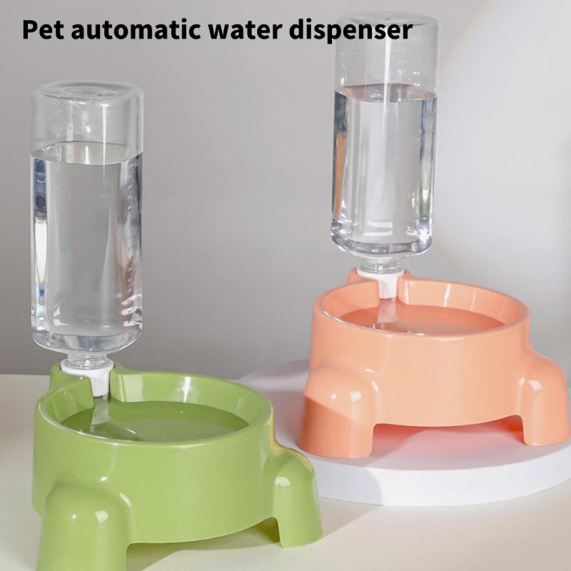 Automatic Refilling Pet Water Bowl Dish Set With 500ml Bottle Removable Tray Anti Tip Base For Small Animals