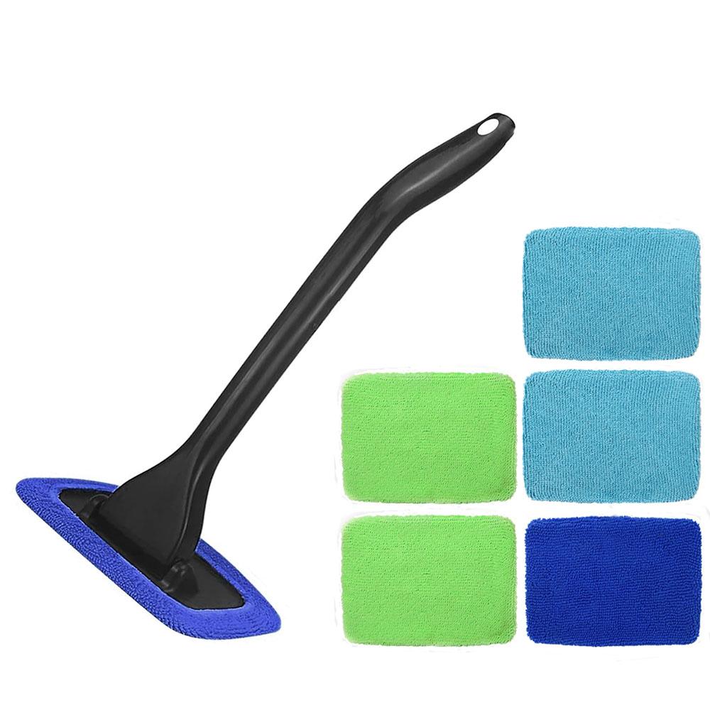 Car Windshield Cleaning Tool Front Windscreen Defogging Brush Household Glass Dust Cleaner with Washable Reusable Microfiber Pad