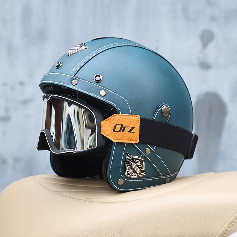 All Season 3/4 Half Face Motorcycle Helmet Unisex Retro Style DOT Approved Solid ABS Shell Adjustable Motorbike Safety Helmet