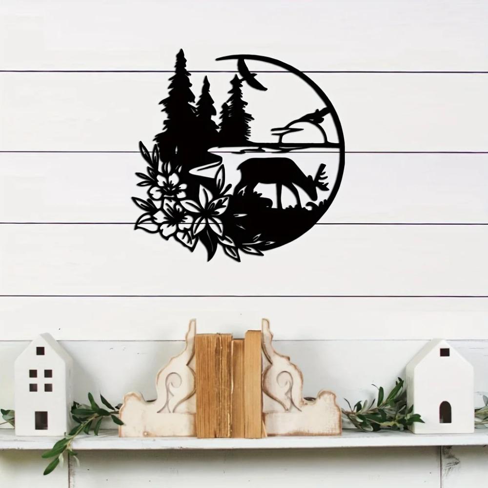 1pc Black Deer Wall Decoration - Modern Sticker Mural for Bedroom, Enhancing Room Decor with Style