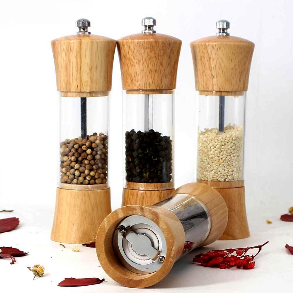 6 inch Wood Acrylic Spice Pepper Mill Adjustable Ceramic Grinder Home Kitchen Tools Cooking