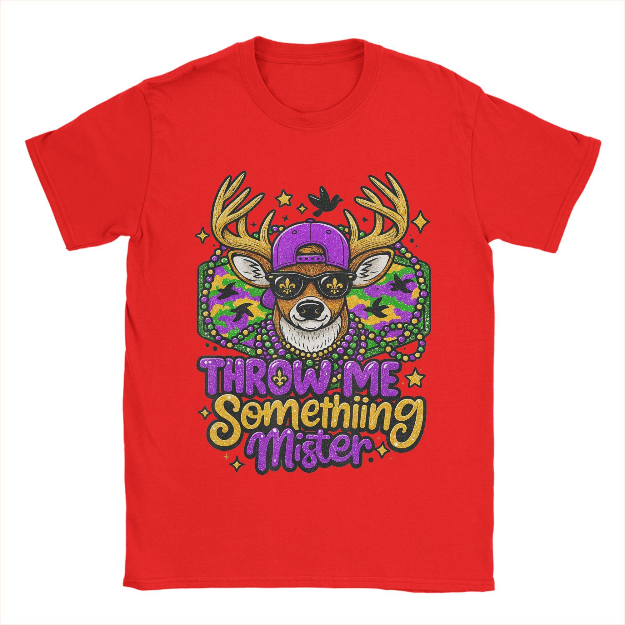 Casual Throw Me Something Mister Buck Deer Mardi Gras Hunting TShirts for Unisex Crew Neck Pure Cotton T Shirts Short Sleeve Tees S