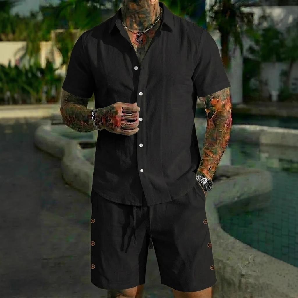 Men Casual Summer Short Sleeve Shirt And Shorts Beach Vacation Set