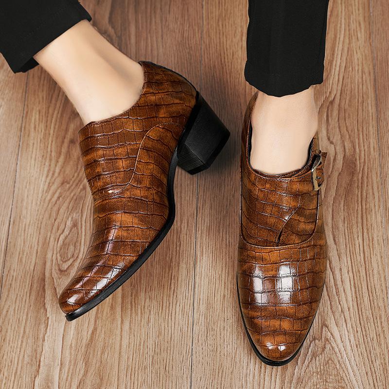 Fashionable 5cm Height Increase Stone Pattern British Casual Men's Leather Shoes