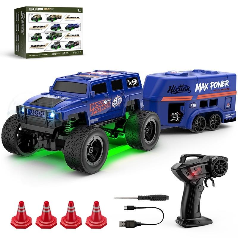 1:64 Scale Rc Off Road Climbing Car Led Lights Proportional Remote Control Type C Rechargeable Trailer Diy Stickers Gift Toy