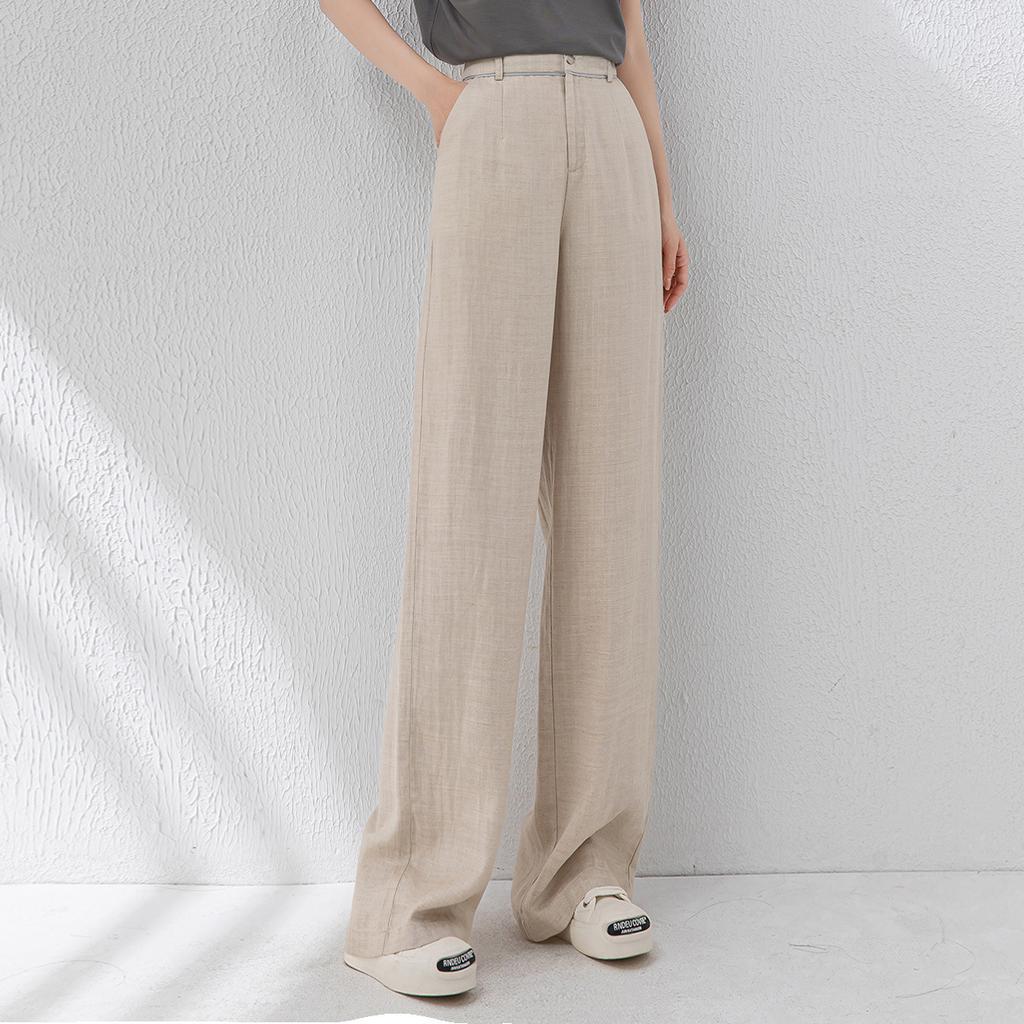 Tencel Linen Pants, High-waisted Loose Wide-leg Pants for Women, Summer Drape Long Pants, Slimming Linen Straight-leg Tencel Linen