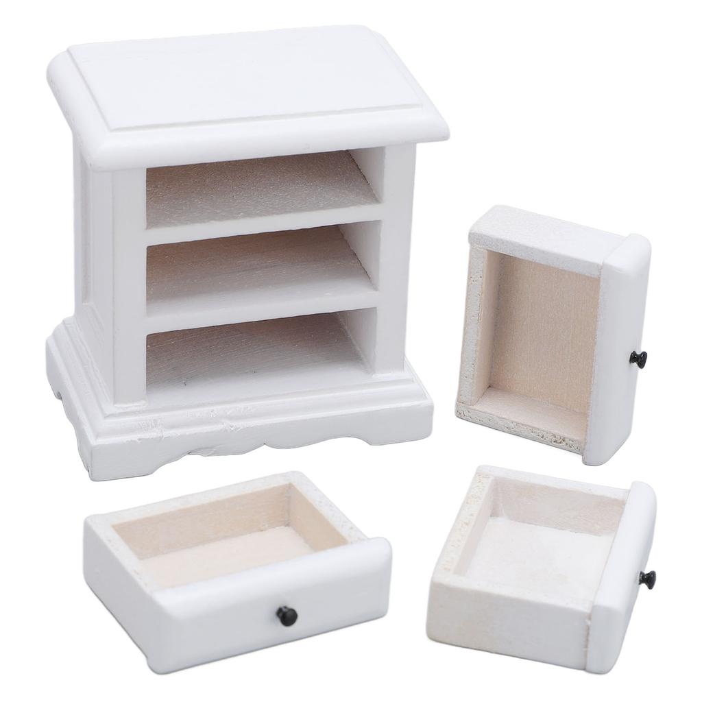 1:12 Scale   Night Stand Birch Wood 3 Drawers    Ature   Bedside Table for Home Decor