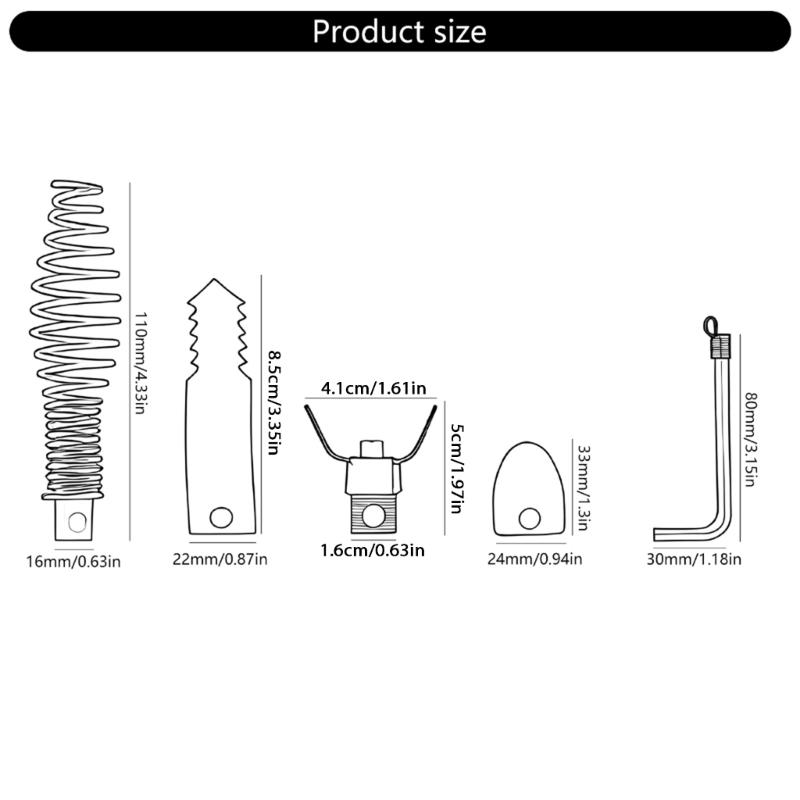 5Pieces Pipe Cleaning Tool Drain Snakes Drill Attachment  For Effective Removal Of Greases And Root In Drain Systems