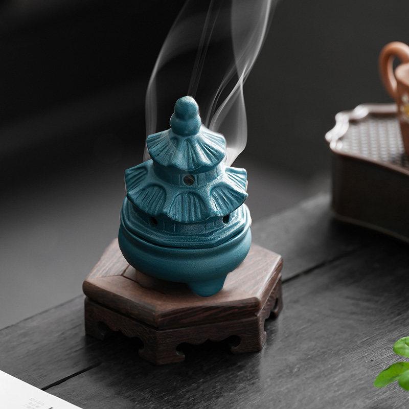Meditation Home Decor Pagoda Incense Burner Set for Cone Stick Backflow Aromatherapy Yoga Zen Gift