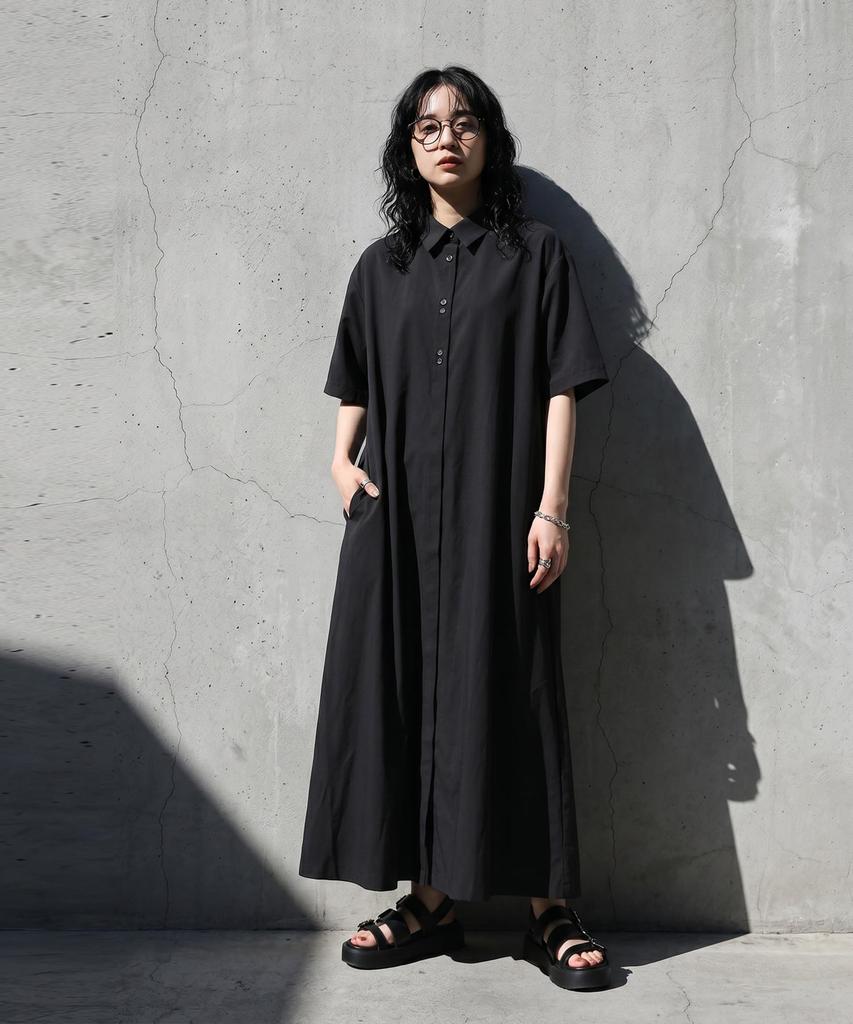 Antiqua Right Choice for Effortless Shirt Dress for Short Cardigan Concealed Button Plus Adult 05 Black Plus [antiqua] "The Days" Women, Sleeve,