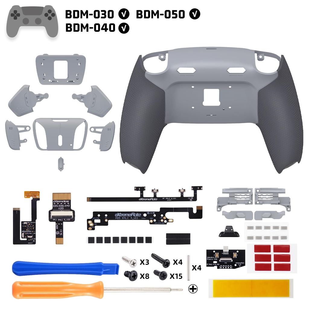 Zestaw eXtremeRate RISE4 Plus MAX Back Paddle Kit kompatybilny z kontrolerem PS5 040 z dolną powłoką Clicky Trigger Stop Rubber Remappable Back Button Kit