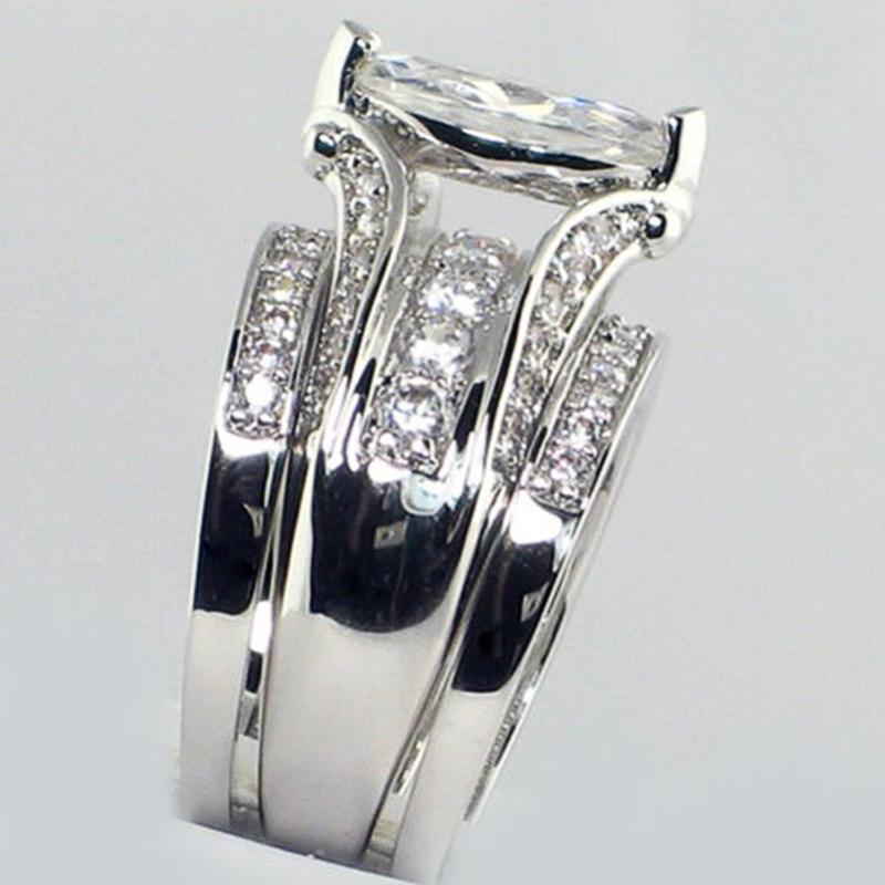 Huitan AA Cubic Zirconia Wedding Rings for Women Gorgeous 3Pcs Set Jewelry Luxury Trendy Female Accessories for Engagement Party