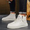 Autumn new high-top casual shoes, side zipper short board shoes, medium-top sports leather shoes
