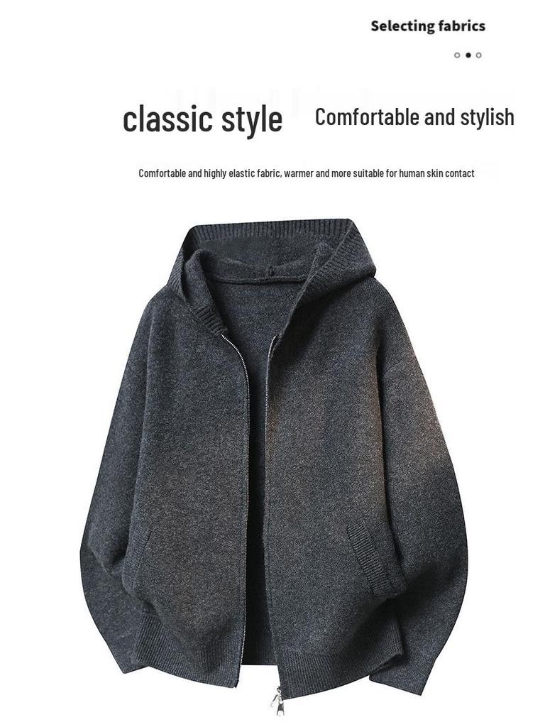 High-Quality Unisex Hooded Knit Cardigan – Warm, Thick, Casual Zipper Sweater