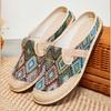 Women's Ethnic Style Half Slippers with Linen Toe Caps, Women's Soft Soled Casual Single Shoes