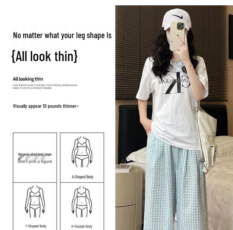 Women's Summer Retro Plaid Wide-Leg Pants - High Street Chic