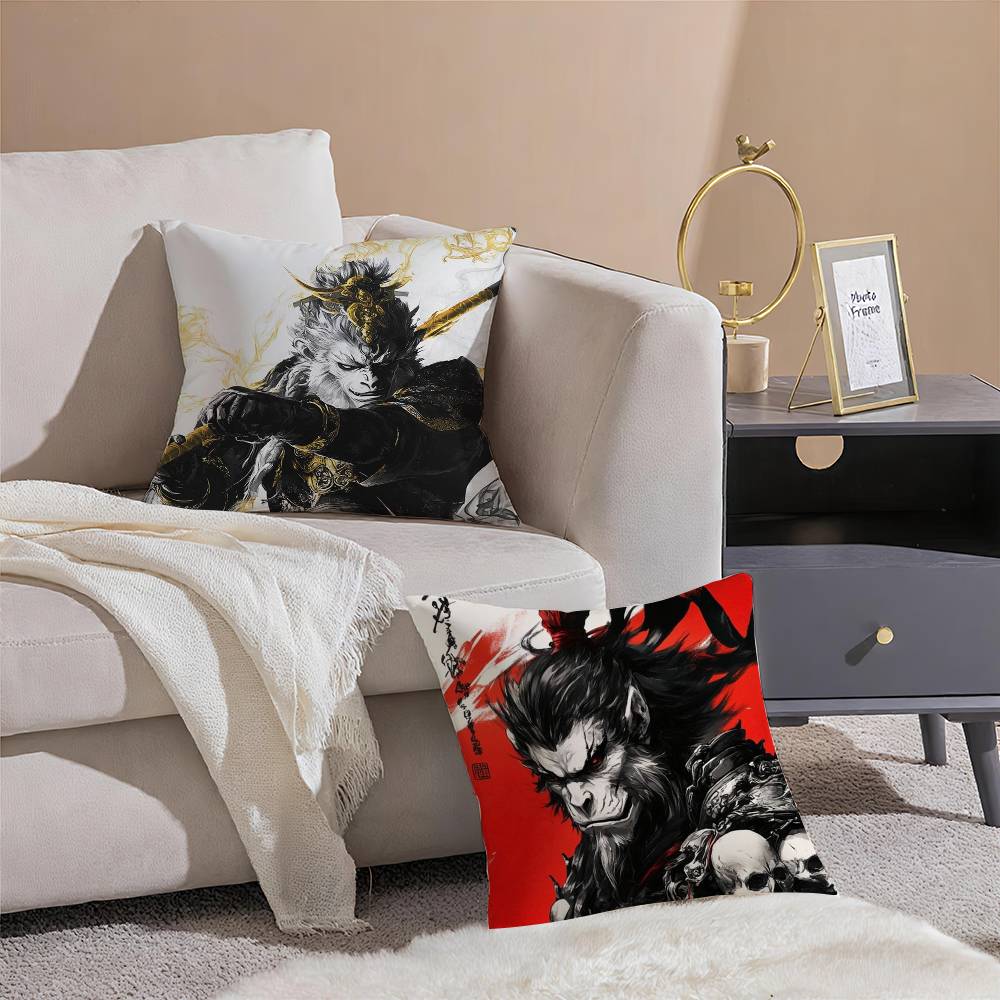 Black Myth Wukong Pillow Case Plush Linen Soft Double Sided Printed Design Throw Cushion Decorative Home
