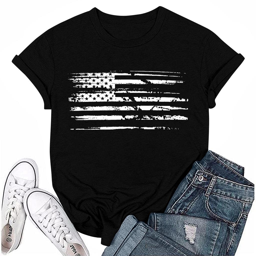 Women's Fashion Printed Casual Pleated Round Short Sleeve T-Shirt Top