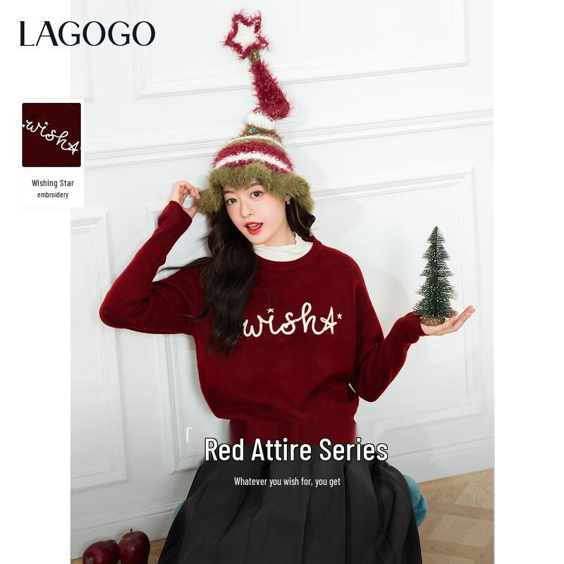 LAGOGO Women s Red Letter Embroidered Knit Sweater XL