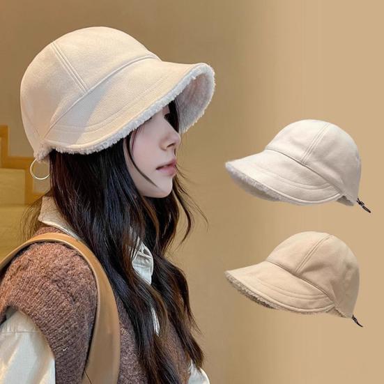Autumn Winter Fisherman Hat Solid Color Thickened Plush Lining Baseball Hat Cold Weather Thermal Cap Outdoor Headwear