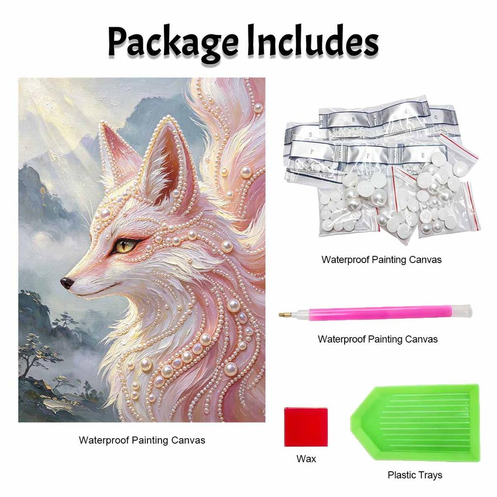 Framed Pearl Bead Painting Kit Fantasy Pink Fox Design DIY Shiny Canvas Art Creative Craft for Desk Decor Gift Items for Home Decoration