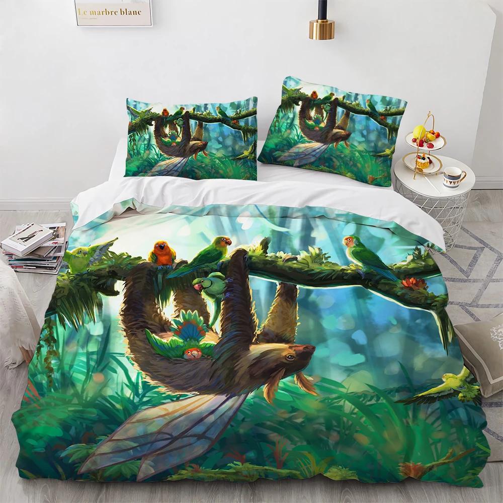 Watercolor Brown Sloth Duvet Cover Cartoon Animals Pattern For Kids Teens Boys Girls Wildlife Bedroom Decorations Quilt Cover