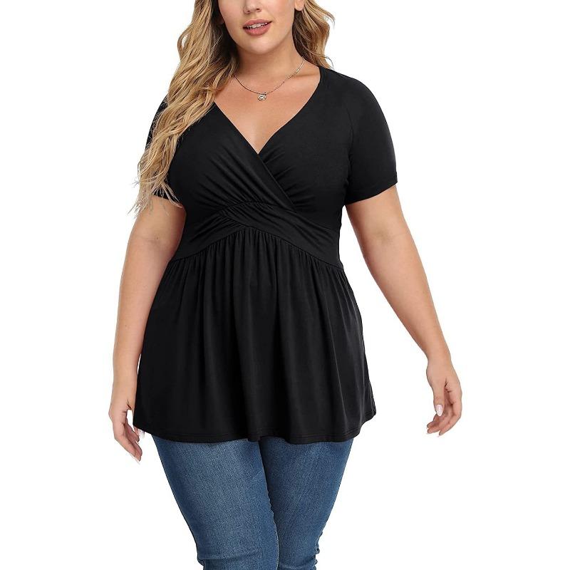 DAFIFY Nadměrná velikost Dámská móda Ležérní Léto Jednobarevný potisk Halenky a košile s krátkým rukávem a výstřihem do V