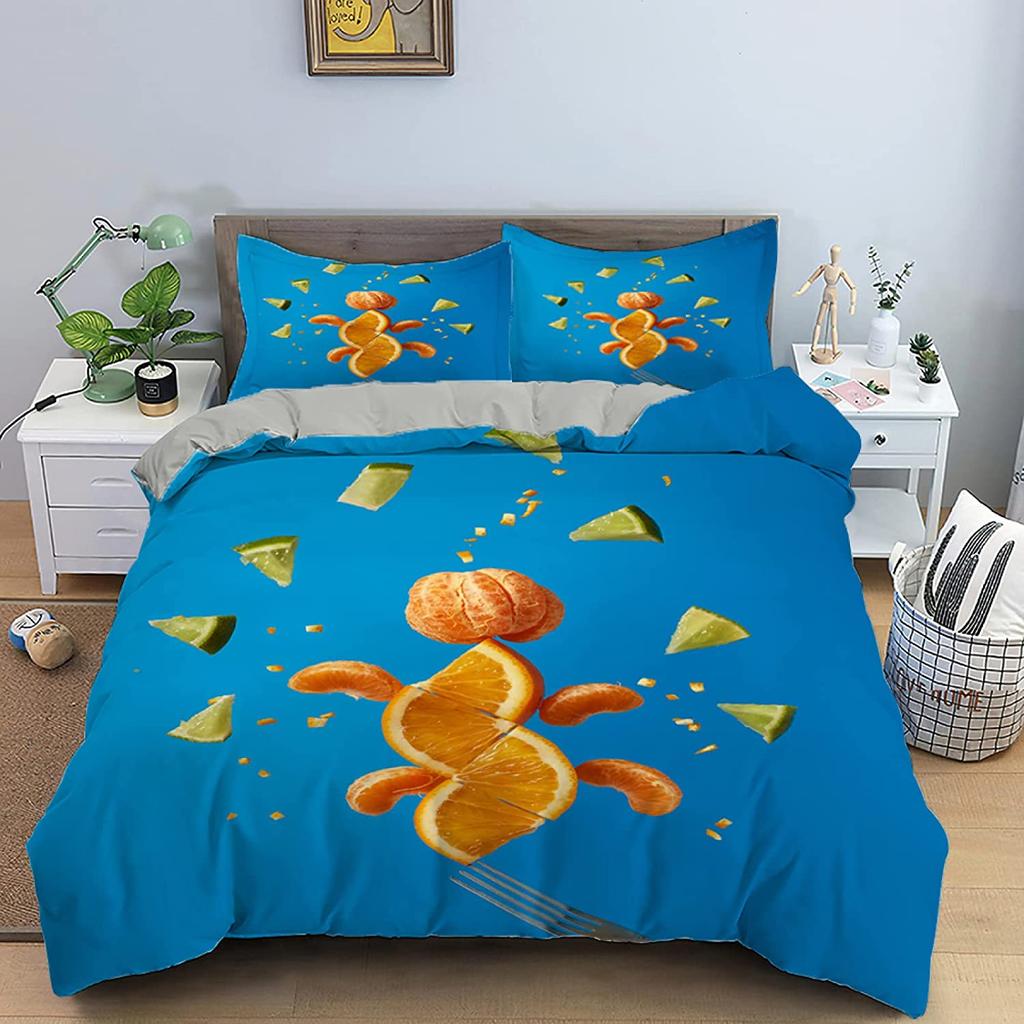 Lemon Duvet Cover Set Fresh Fruits Pattern Polyester Comforter Cover King Queen Twin Full Size For Kids Teens Adults Bedding Set