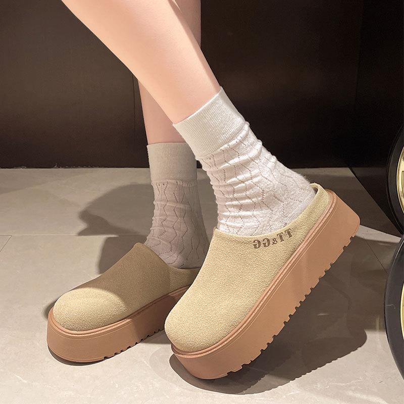 Thick bottom heightening bag head slippers women's 2025 new casual versatile retro lazy outer wear muffin Muller Birkentow