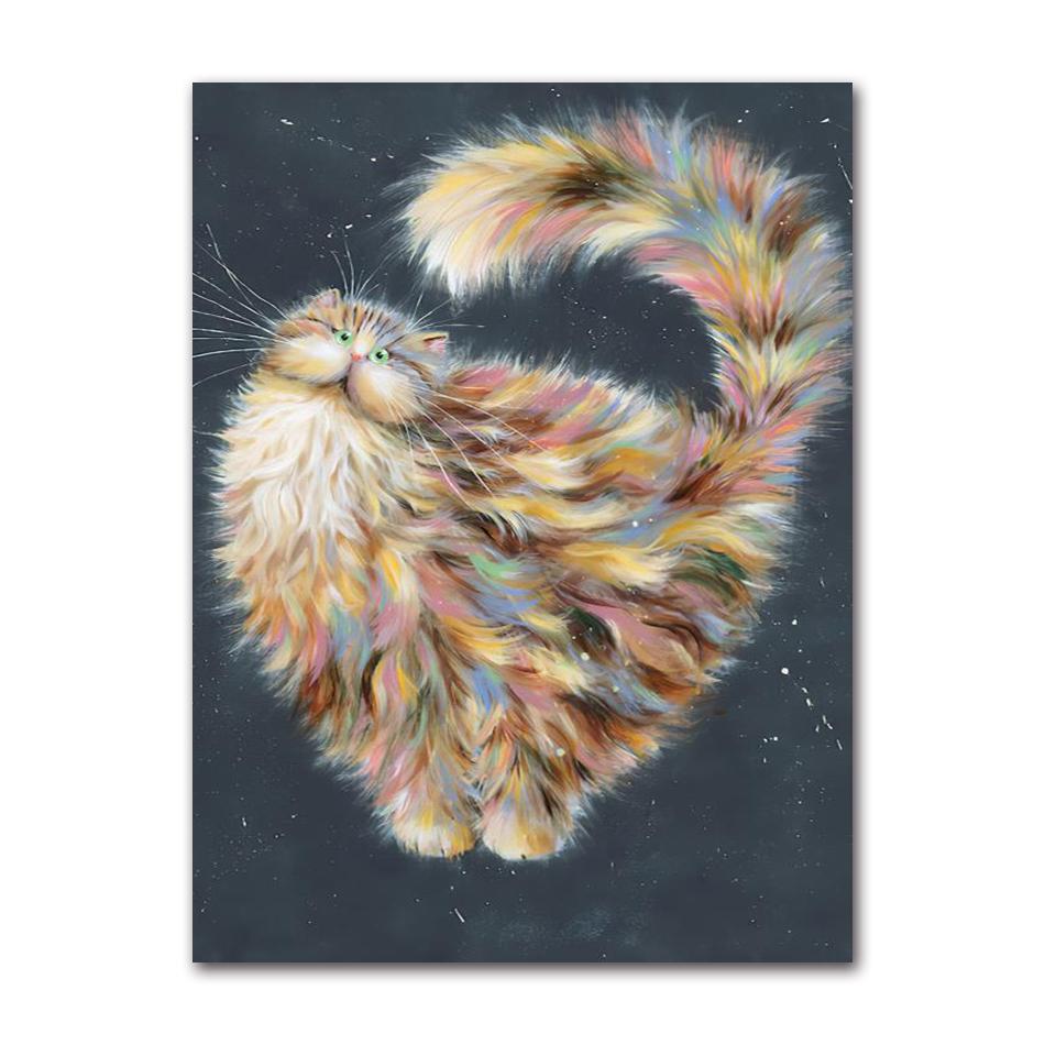 Abstract Longhair Cat Oil Painting On Canvas Cute Kitty Posters and Prints Animal Wall Art Pictures for Living Room Home Decor
