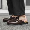 New Men Half Slippers Monk Strap Loafers Male Casual Suede Leather Black Brown Mules Moccasins Breathable Driving Shoes