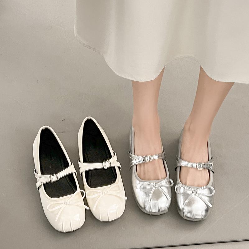 French Retro Ballet Style Flat Bottom Shallow Mouth Single Shoes Women's 2025 New Summer One-pedal Bow Mary Jane Shoes