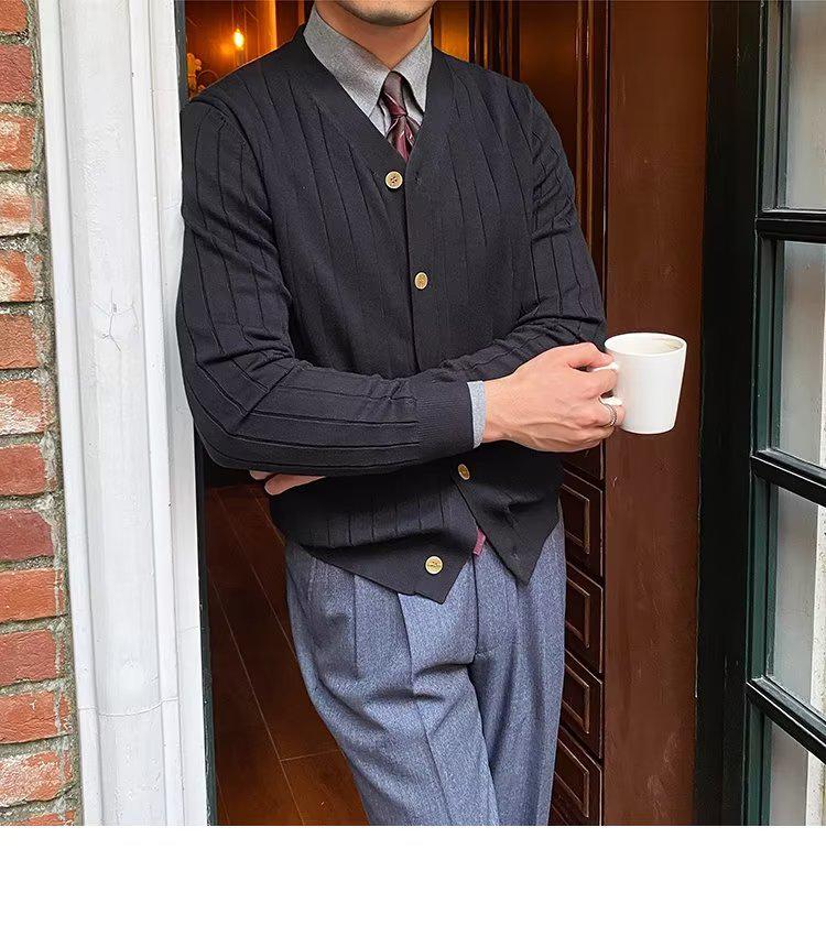 Koreański Męski Sweter Kardigan Slim Fit - Dzianina Jesień/Zima