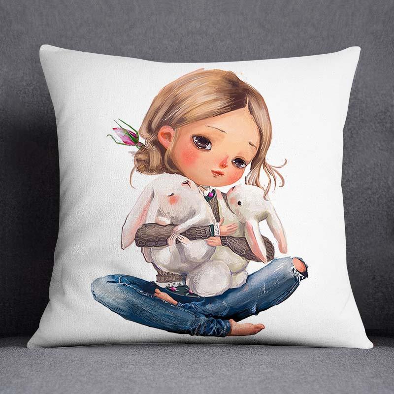 Yoga Little Girl Animal Series Pattern Decorative Pillowcase Square Pillowcase Home Office Ornament