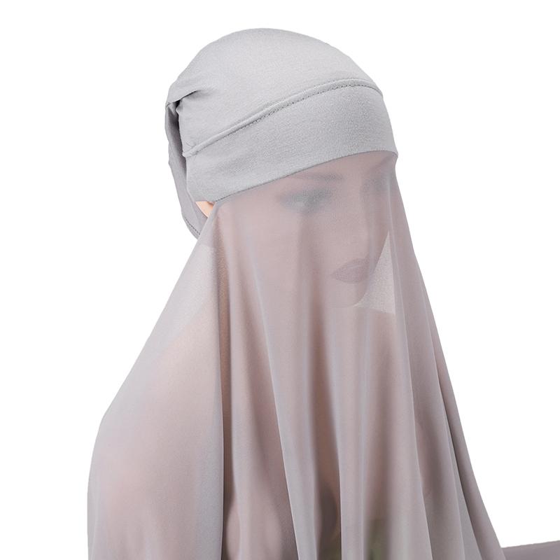 Muslim Women Bonnet + Chiffon Shawl Instant Under scarf Cap Islam Inner Scarf Headband Stretch Hijab Cover Headwrap Turbante