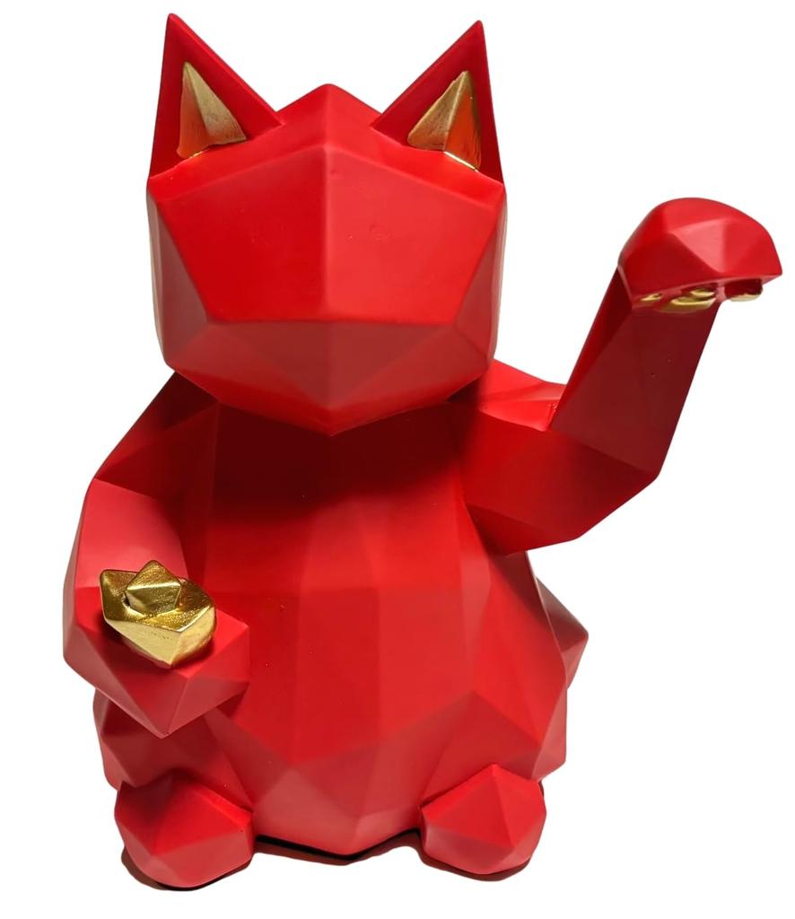 stylish interior decor [Natura Style] Maneki-neko (beckoning cat) figurine, Nordic-style ornament, (Red, Large)