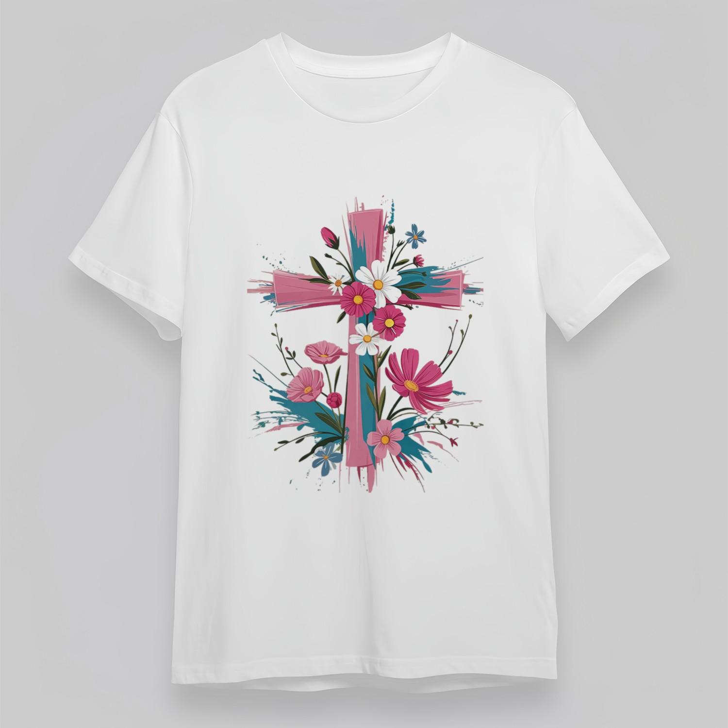 Women s Oversize Breathable Comfortable Classic T-Shirt Mens Womens Tees Top Floral Cross Graphic Tee 4XL