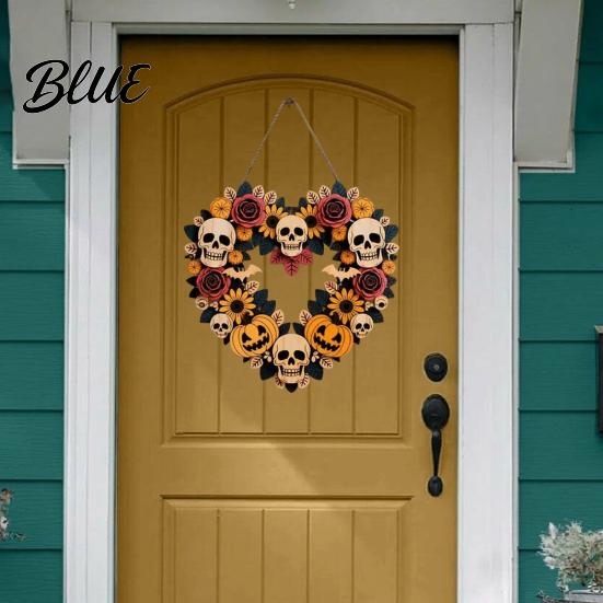 Halloween Wall Decor Flower Skull Pumpkin Wreath Door Decorations Heart Shape Welcome Hanging Sign Happy Front Reusable Decoration Hanger
