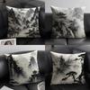 Ink Painting Chinese Style Cushion Cover Natural Linen Organic Fabric Double-Sided Printing Sofa Home Decor Gift Pillow Case