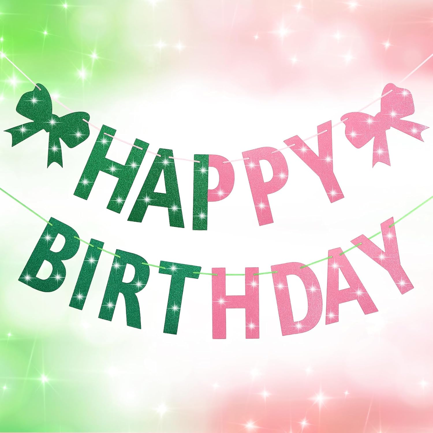 Oudain Pre Strung Witch Theme Birthday Banner, Pink and Green Party Banner for Wizard Birthday Supplies Movie Witch and Princess Party Decor Witch Party
