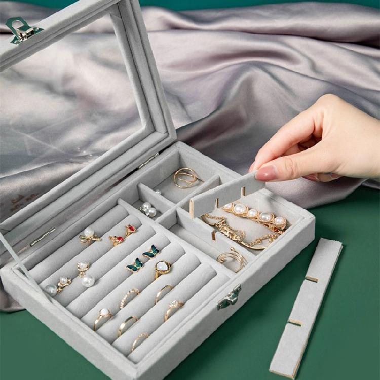 Dustproof Organizer for Earring Ring Necklace Velvet-Clear Lid Jewellery Holder